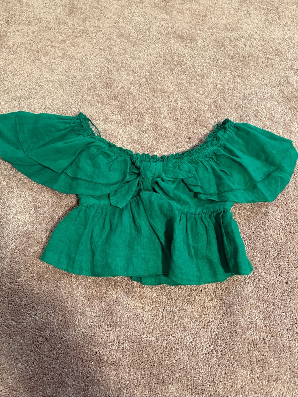 Zara Emerald Off-Shoulder Ruffle Top